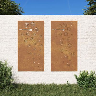 vidaXL Sodo sienos dekoracija, 2 dalių, 105x55cm, corten plienas