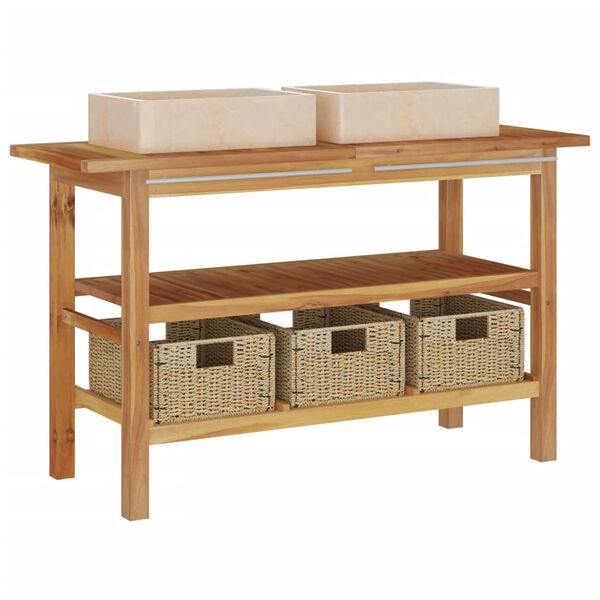 vidaXL Vonios spintelė su kreminiais praustuvais, tikmedis ir marmuras