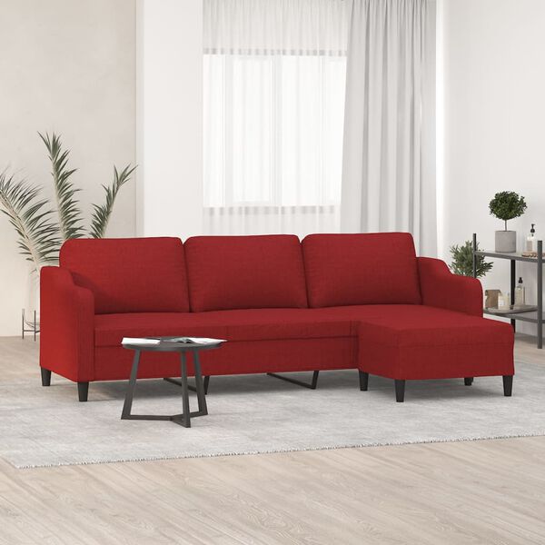 vidaXL Trivietė sofa su pakoja, raudonojo vyno spalvos, 210cm, audinys