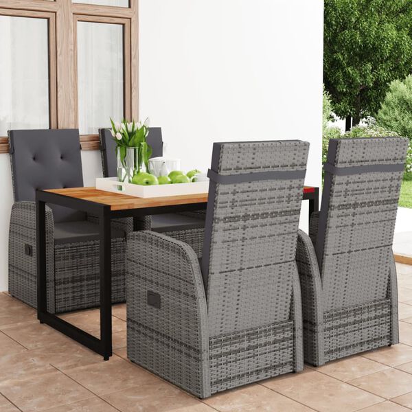 vidaXL Sodo valgomojo baldų komplektas, 5 dalių, pilkos spalvos