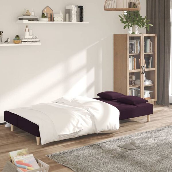 vidaXL Dvivietė sofa-lova su dvejomis pagalvėmis, violetinė, audinys