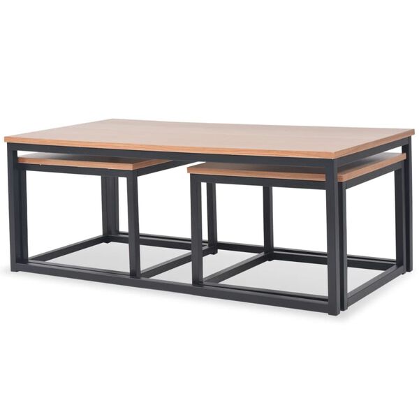 vidaXL Kavos staliukų komplektas, 3 dalys, uosio mediena