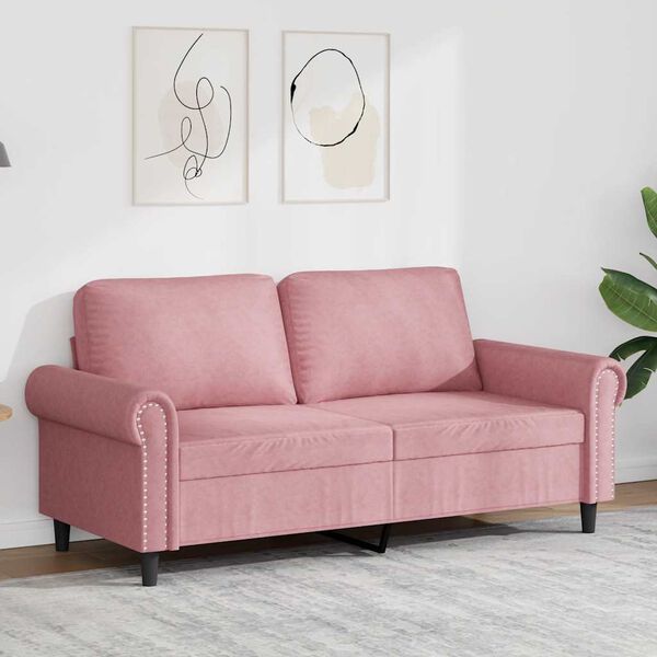 vidaXL Dvivietė sofa, rožinės spalvos, 140cm, aksomas