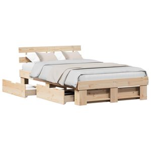 vidaXL Lovos rėmas su stalčių Ruda 140 x 190 cm Kietos pu&scaron;ies mediena