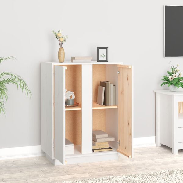 vidaXL Šoninė spintelė, balta, 60x35x80cm, pušies medienos masyvas