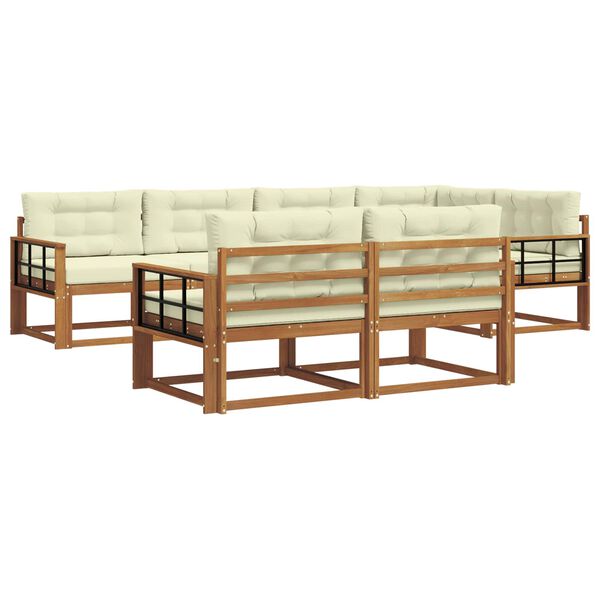 vidaXL Lauko sofos komplektas su pagalve 7 pcs Natūralus ir grietinėlė