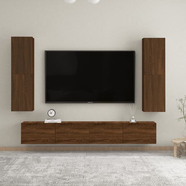 vidaXL Sieninės TV spintelės, 2vnt., rudos ąžuolo, 30,5x30x110cm