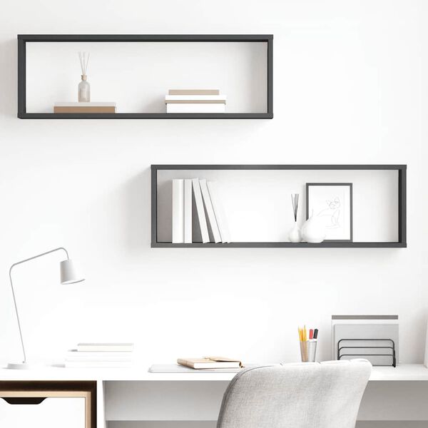 vidaXL Sieninės lentynos, 2vnt., pilkos, 80x15x26,5cm, MDP