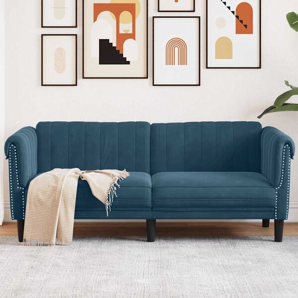 vidaXL Dvivietė sofa, mėlynos spalvos, aksomas