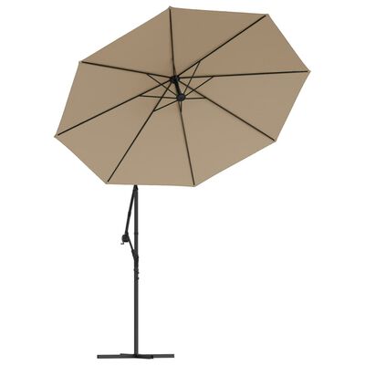 vidaXL Gemb. form. skėt. su LED lem. ir plien. stul., taupe sp., 300cm