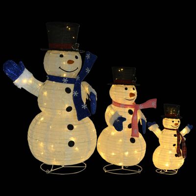 vidaXL Kalėdų dekoracija sniego senių šeima su LED, prabangus audinys