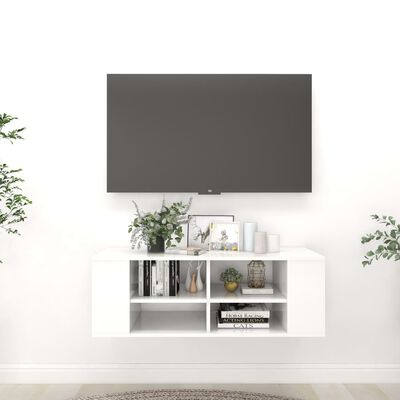 vidaXL Prie sienos montuojama TV spintelė, balta, 102x35x35cm, MDP