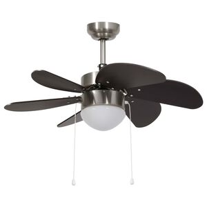 vidaXL Lubų ventiliatorius su ap&scaron;vietimu, tamsiai rudos spalvos, 76cm