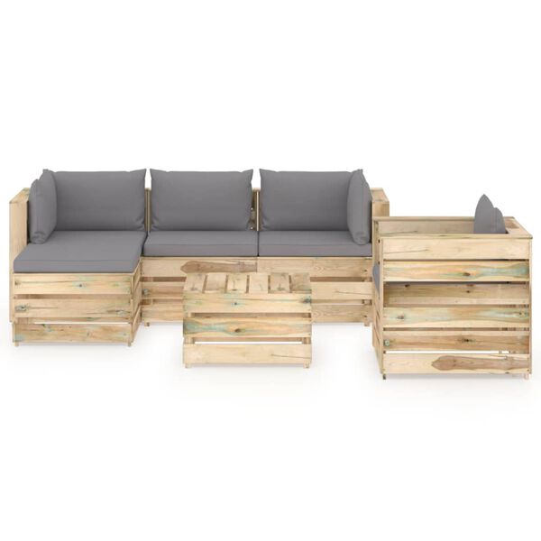 vidaXL Sodo komplektas su pagalvėlėmis, 6 dalių, impregnuota mediena