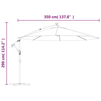vidaXL Gembinis skėtis su LED lemputėmis, juodos spalvos, 350cm