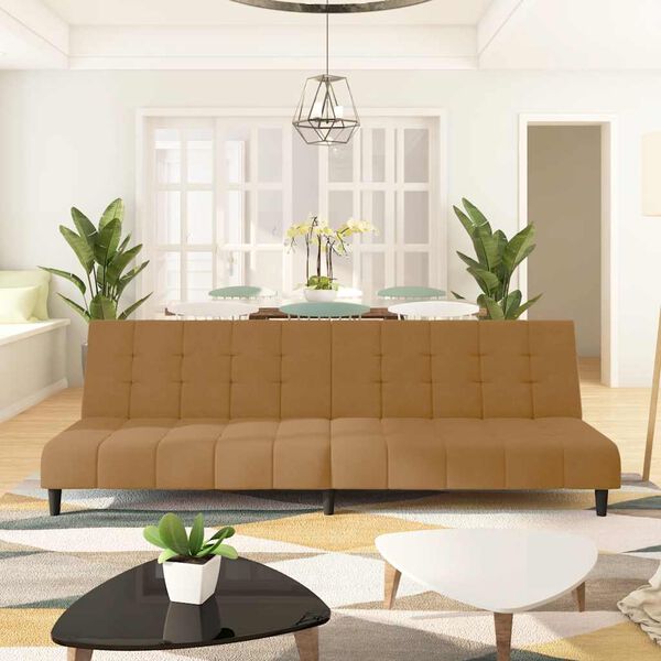 vidaXL Dvivietė sofa-lova, rudos spalvos, aksomas