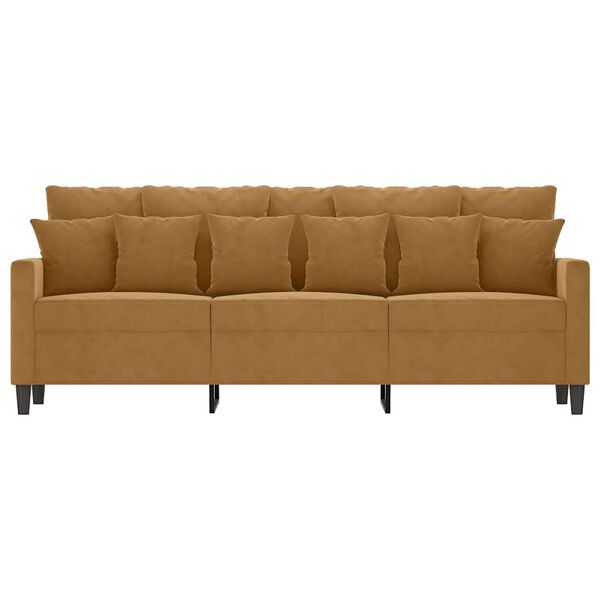 vidaXL Trivietė sofa, rudos spalvos, 180cm, aksomas