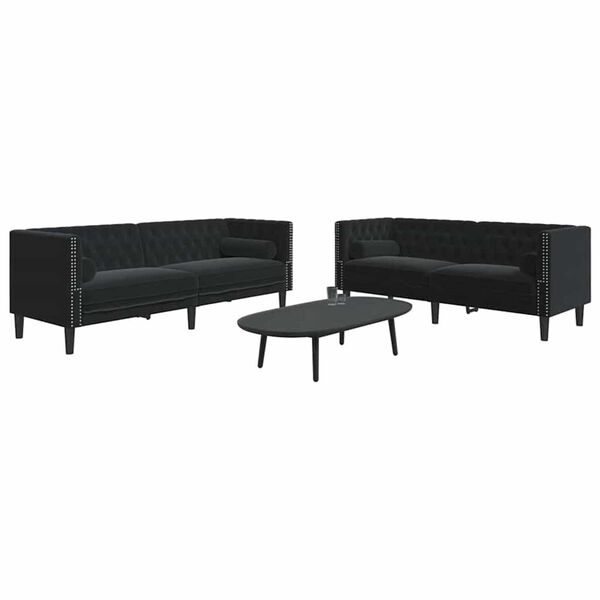 vidaXL Svetainės sofa 2 pcs Juoda 194 x 74,5 x 70,5 cm Aksomas