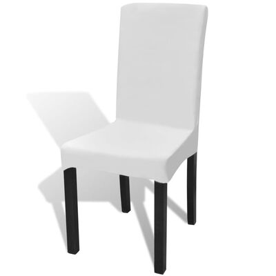 vidaXL Tiesūs įtempiami kėdžių užvalkalai, 6vnt., baltos spalvos