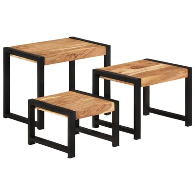 vidaXL Sudedami staliukai, 3vnt., mediena su dalbergijos apdaila
