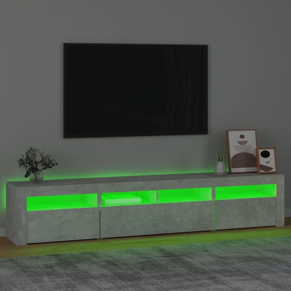 vidaXL TV spintelė su LED apšvietimu, betono pilka, 210x35x40cm