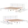 vidaXL Lovos rėmas su stalčiais, baltas, 200x200cm, pu&scaron;ies masyvas