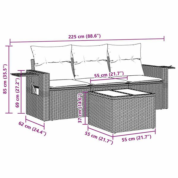 vidaXL Sodo komplektas su pagalvėlėmis, 4 dalių, juodas, poliratanas