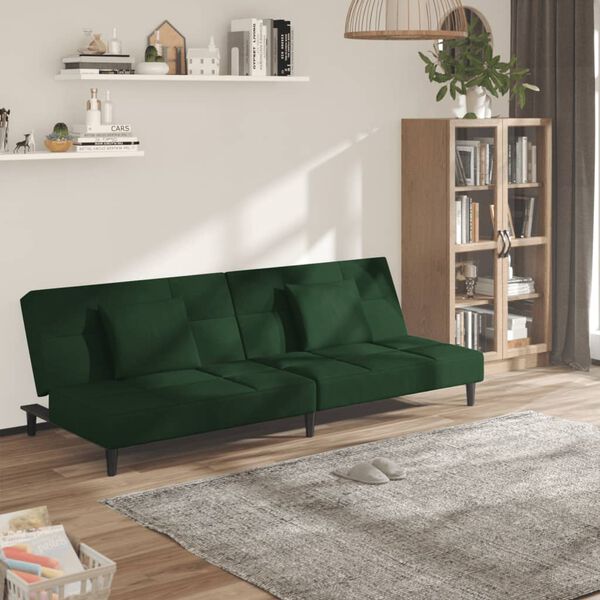 vidaXL Dvivietė sofa-lova su dvejomis pagalvėmis, žalia, aksomas