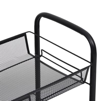 vidaXL Virtuvės vežimėlis, 3 aukštų, juodas, 46x26x64cm, geležis