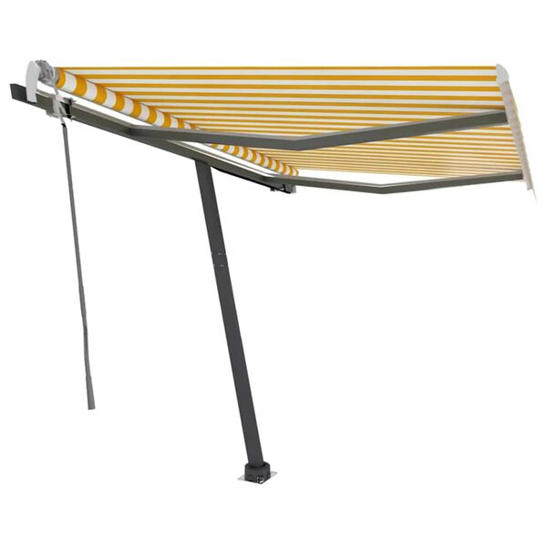 vidaXL Rankiniu būdu i&scaron;traukiama markizė, geltona ir balta, 300x250cm
