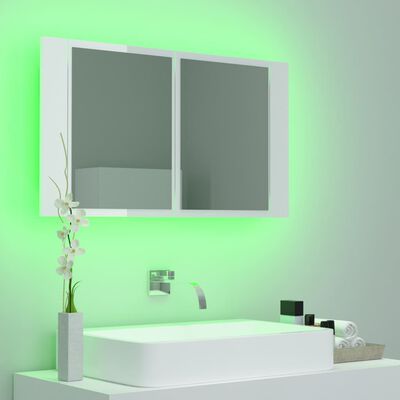 vidaXL Veidrodinė vonios spintelė su LED, balta, 80x12x45cm, akrilas