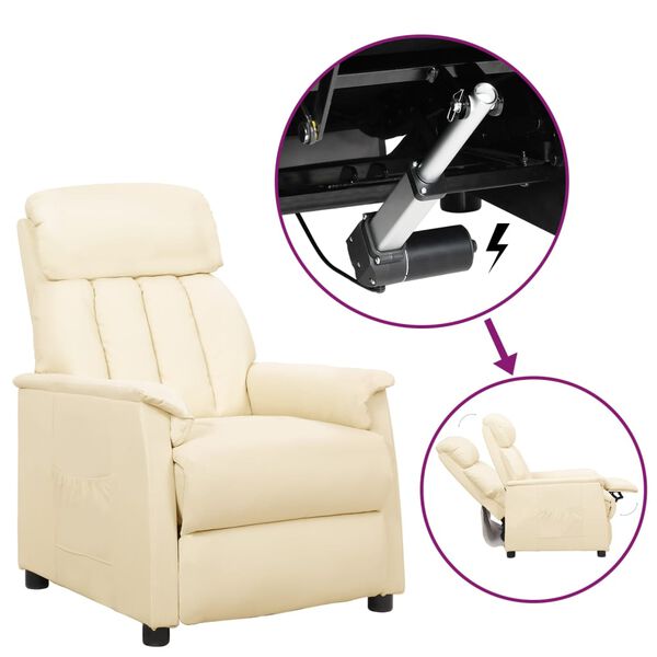 vidaXL Atsistojantis krėslas, kreminės spalvos, dirbtinė oda