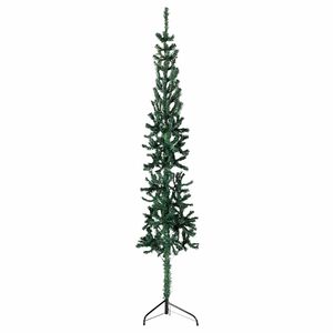 vidaXL Siaura dirbtinė pusinė Kalėdų eglutė su stovu, žalia, 150cm