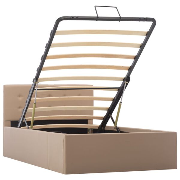 vidaXL Lovos rėmas su daiktadėže, kapučino, 90x200cm, dirbtinė oda