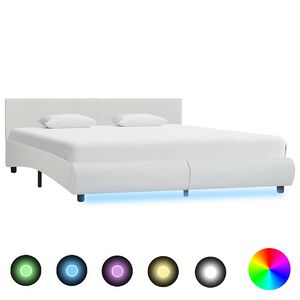vidaXL Lovos rėmas su LED, baltos spalvos, 180x200cm, dirbtinė oda