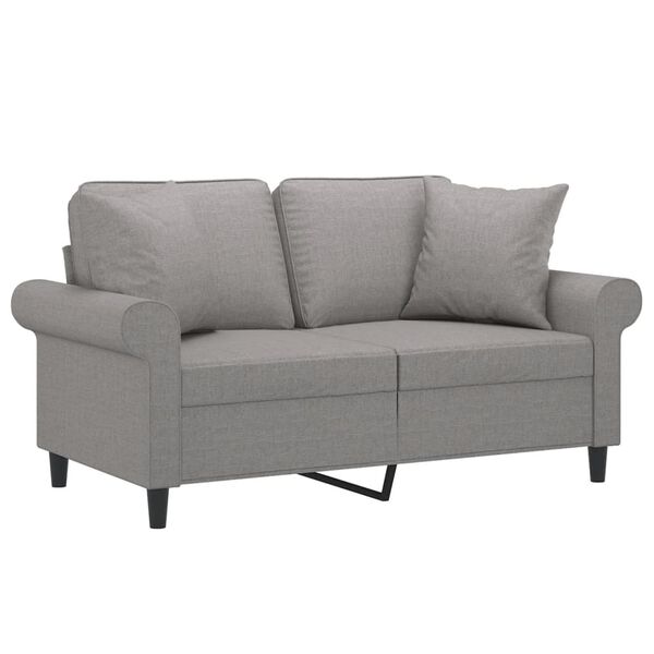 vidaXL Dvivietė sofa su pagalvėmis, &scaron;viesiai pilka, 120cm, audinys
