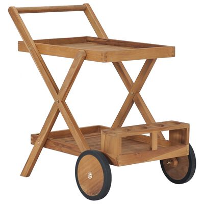 vidaXL Serviravimo vežimėlis, tikmedžio medienos masyvas