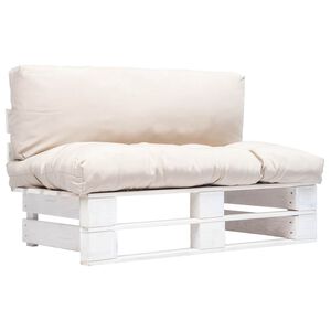 vidaXL Sodo sofa i&scaron; palečių su smėlio pagalvėlėmis, pu&scaron;ies mediena