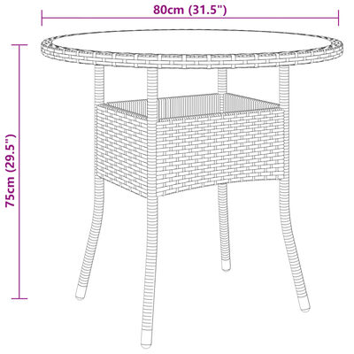 vidaXL Sodo stalas, smėlio, 80x75cm, grūdintas stiklas/poliratanas