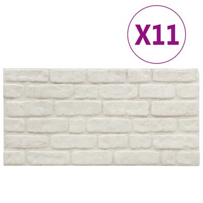 vidaXL Sienos plokštės, 11vnt., baltos spalvos, EPS, plytų dizaino, 3D