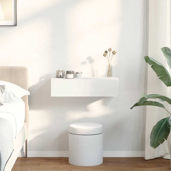 vidaXL Sieninė lentyna su stalčiais, baltos, 60x26,5x15cm