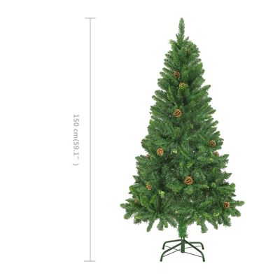 vidaXL Dirbtinė kalėdinė eglutė su kankorėžiais, žalios sp., 150cm
