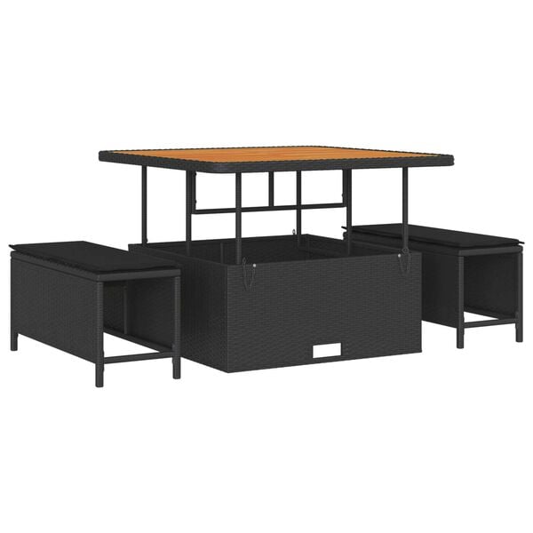 vidaXL Sodo Sofų Rinkinys su pagalve su saugykla 13 pcs Juoda