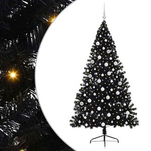 vidaXL Dirbtinis prie&scaron;&scaron;ventinis eglutė su &scaron;viesomis Juoda 180 cm PVC