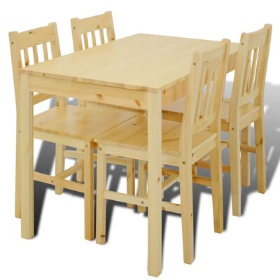 Medinis Valgomojo Stalas su 4 Kėdėmis, Natūralaus Medžio Spalvos
