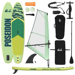 vidaXL Pripučiamas SUP lenta su burės POSEIDON 330 x 76 x 15 cm Žalia
