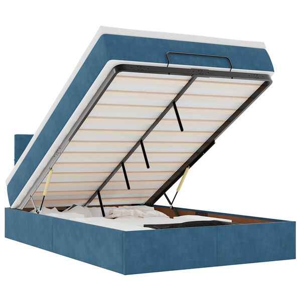 vidaXL Osmanų lova su čiužiniu ir LED, tamsiai mėlynas, 120x190cm