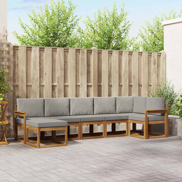 vidaXL Lauko sofos komplektas 7 pcs Natūrali ir &scaron;viesiai pilka