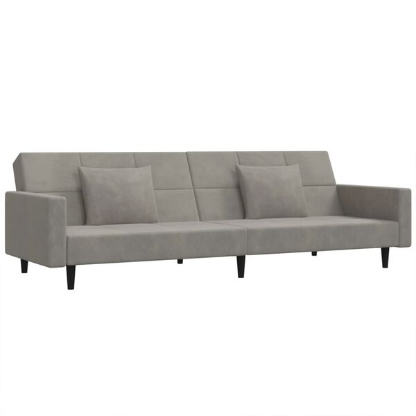 vidaXL Dvivietė sofa-lova su dvejomis pagalvėmis, pilka, aksomas