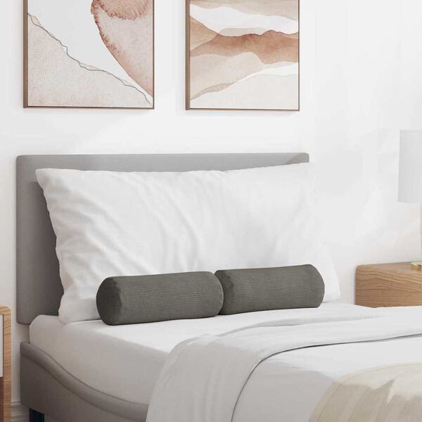 vidaXL Pagalvės 2 pcs Šviesiai pilka Ø 15 x 40 cm Kordūrinis audinys